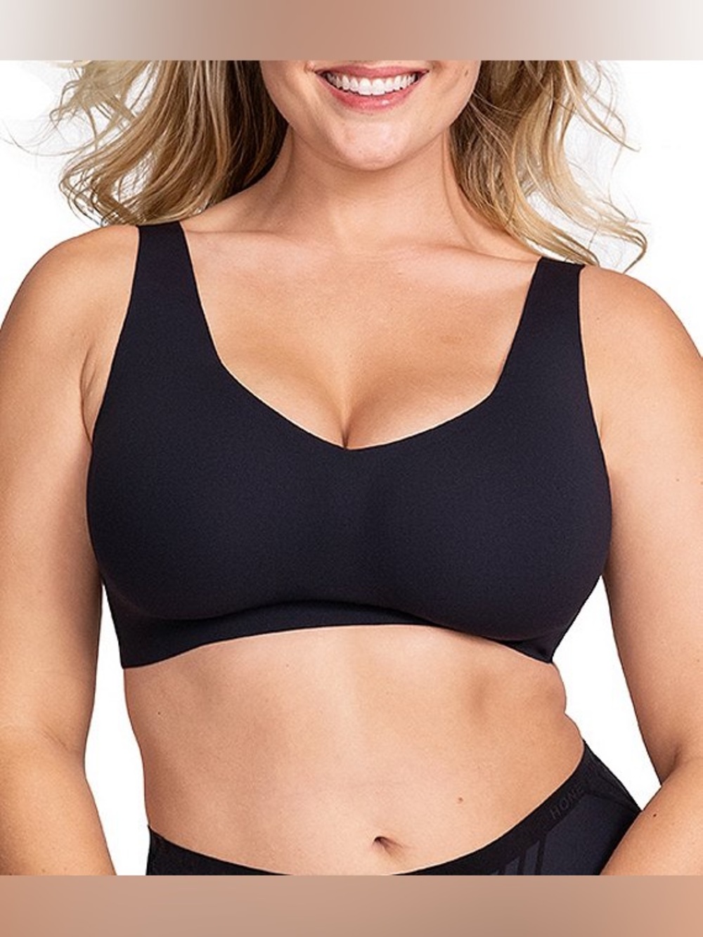 Honeylove Wireless V-Neck Wide Strap Bra 1X Black